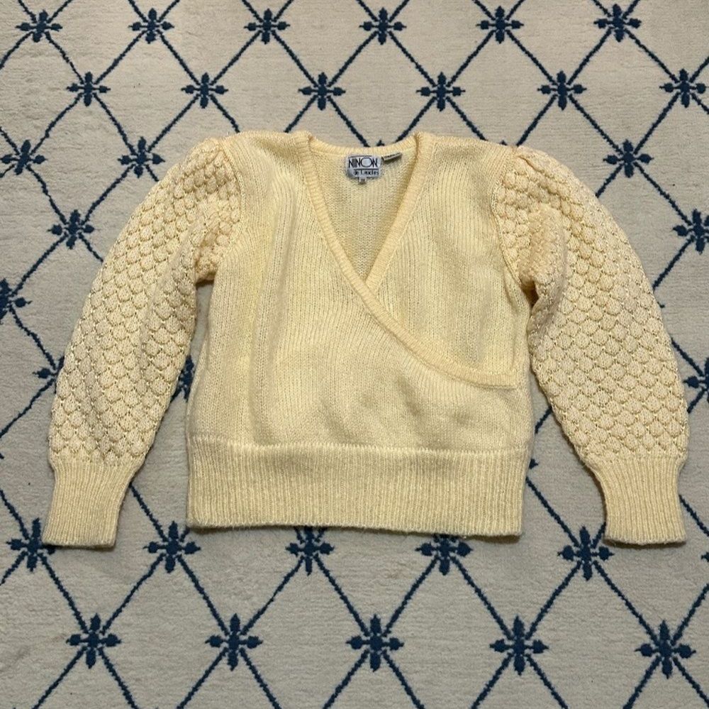 Ninon de Lenclos Vintage 80s Wrap Knit Sweater - Butter Yellow